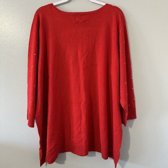 RUBY RD. Womens Plus Size 3X Stud Embellished Tunic Sweater Red Pullover NWOT - Picture 10 of 15